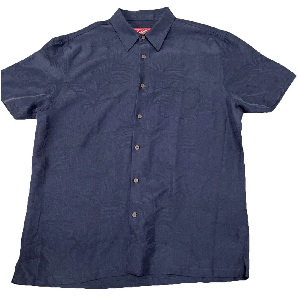 Woody's Retro Lounge Shirt Mens XXL Blue Hawaiian Palm Button Front Casual